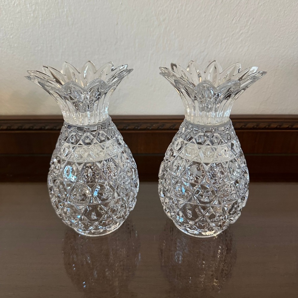 Vtg Shannon Crystal Godinger Pineapple Candle Holders Irish Crystal Flower Vases